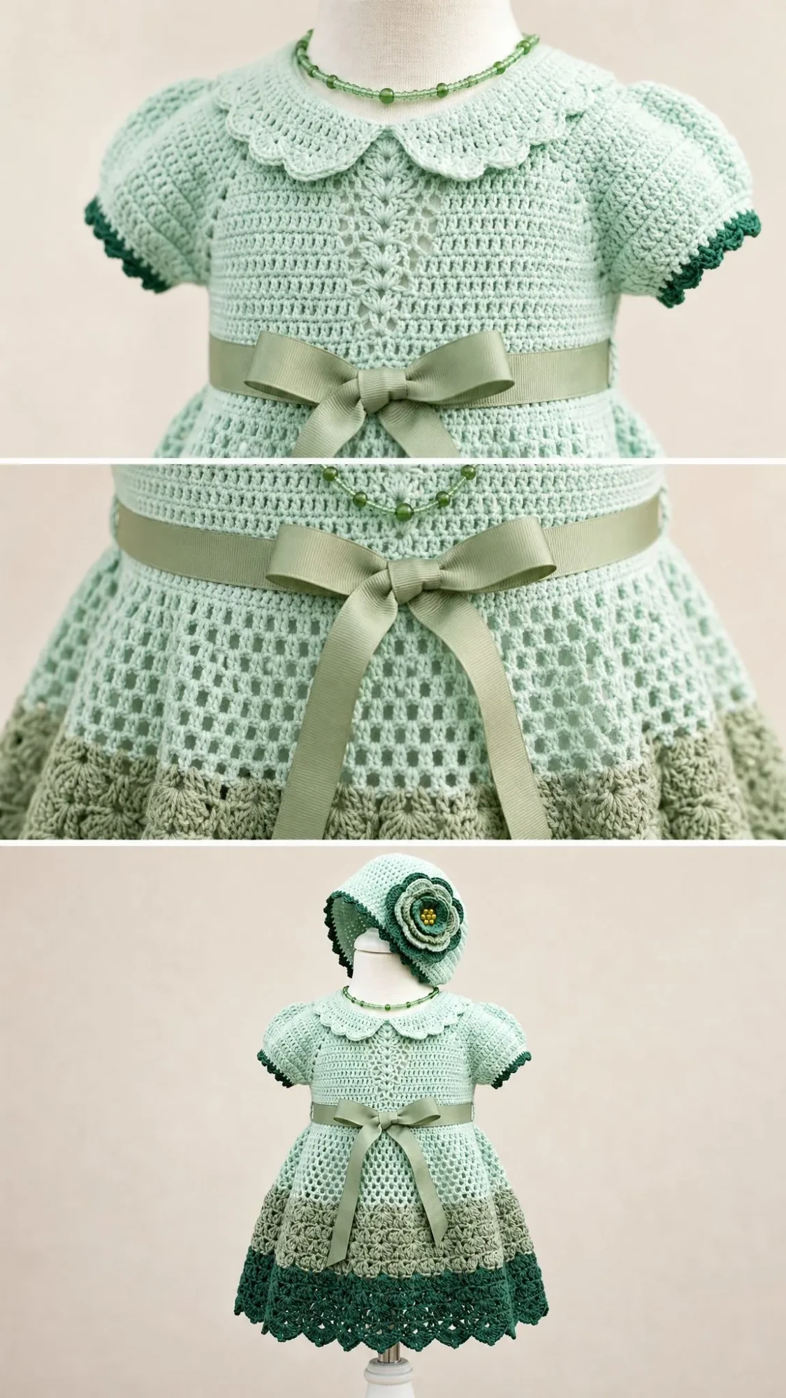 Mint and Sage Green Baby Dress Free Crochet Pattern