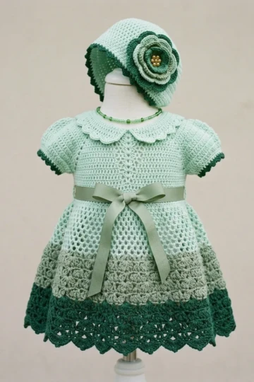 Mint and Sage Green Baby Dress Free Crochet Pattern
