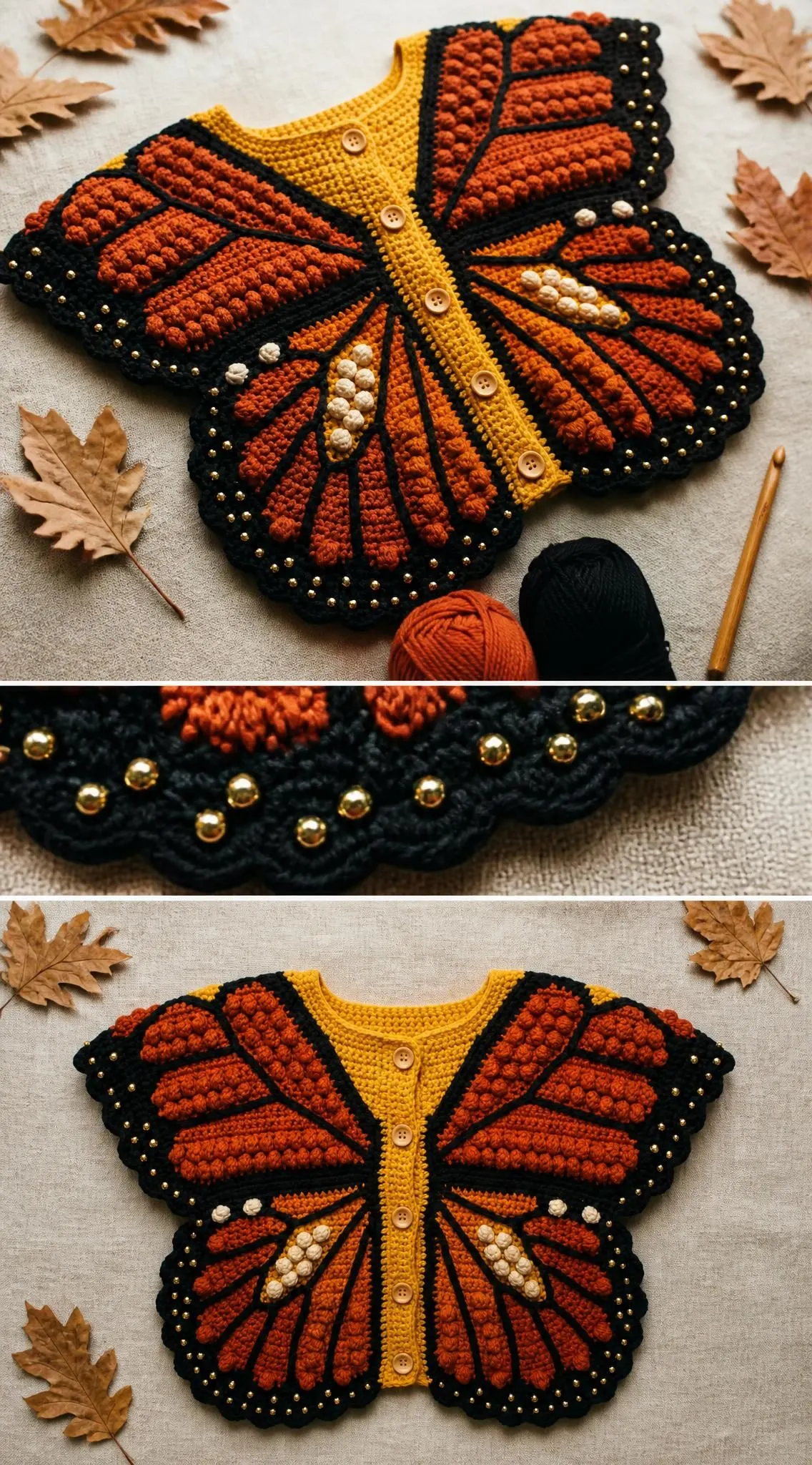 Monarch Butterfly Autumn Cardigan Free Crochet Pattern