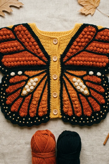 Monarch Butterfly Autumn Cardigan Free Crochet Pattern