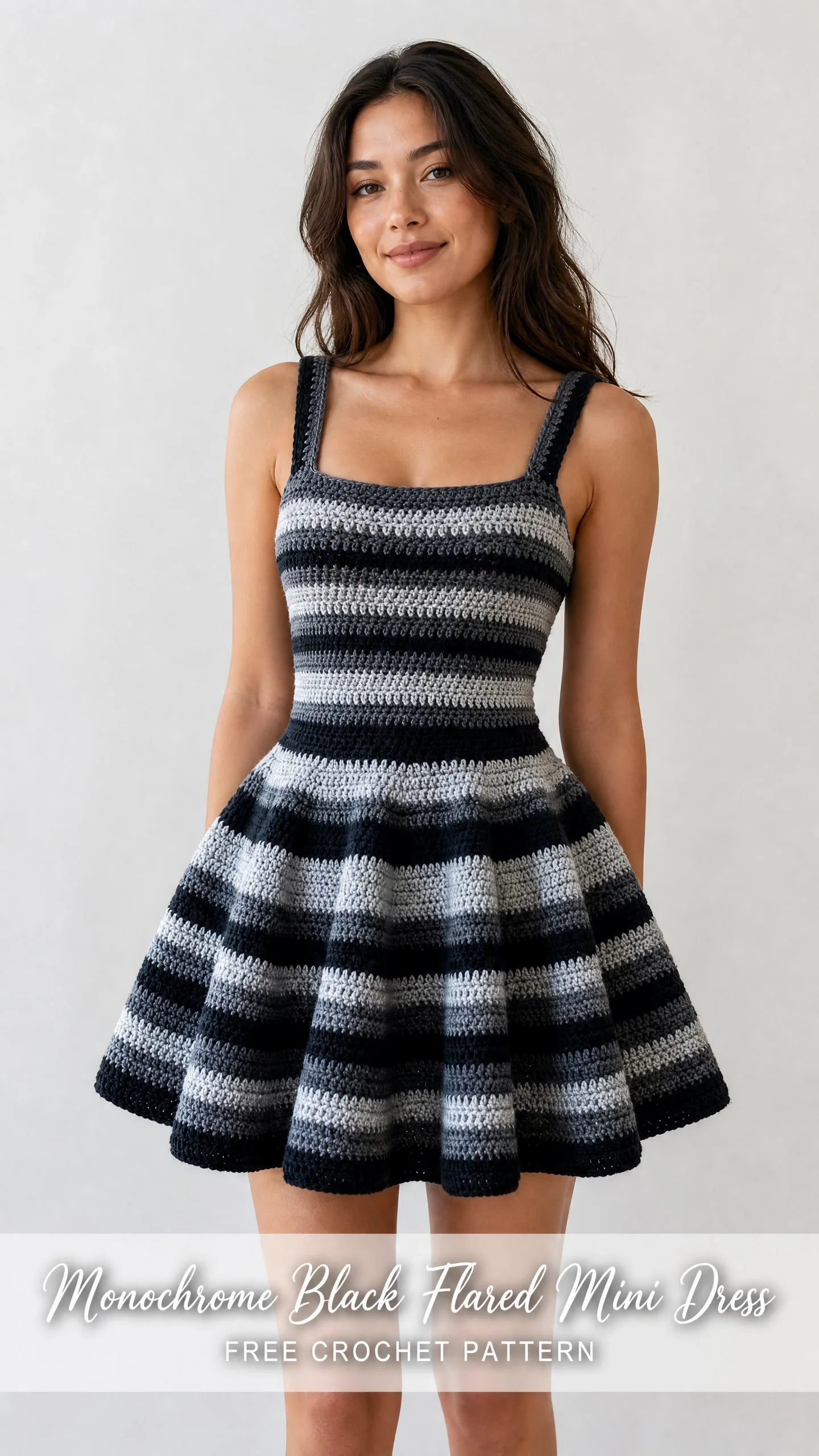 Monochrome Black Flared Mini Dress Free Crochet Pattern