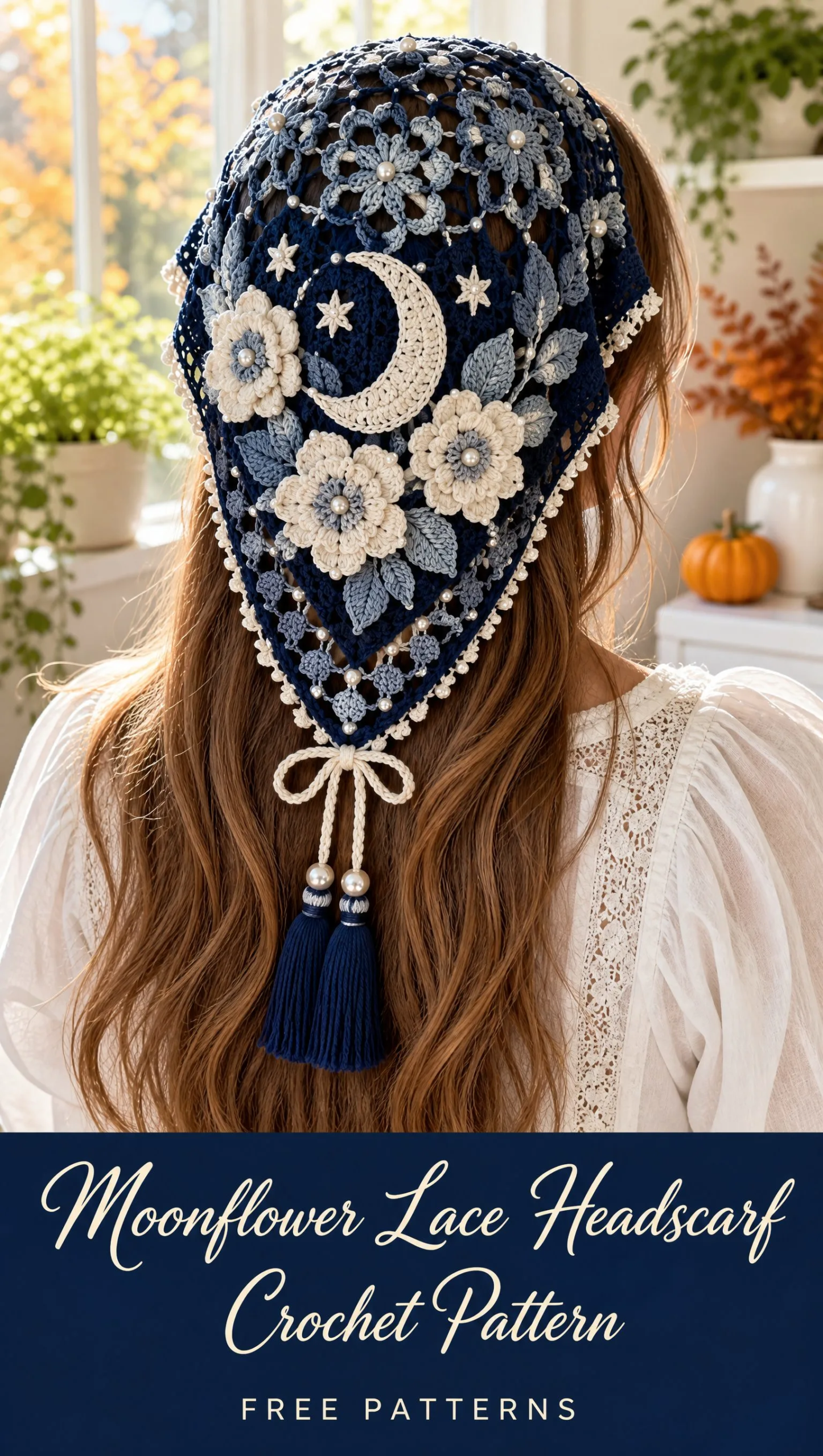 Moonflower Lace Headscarf Crochet Pattern