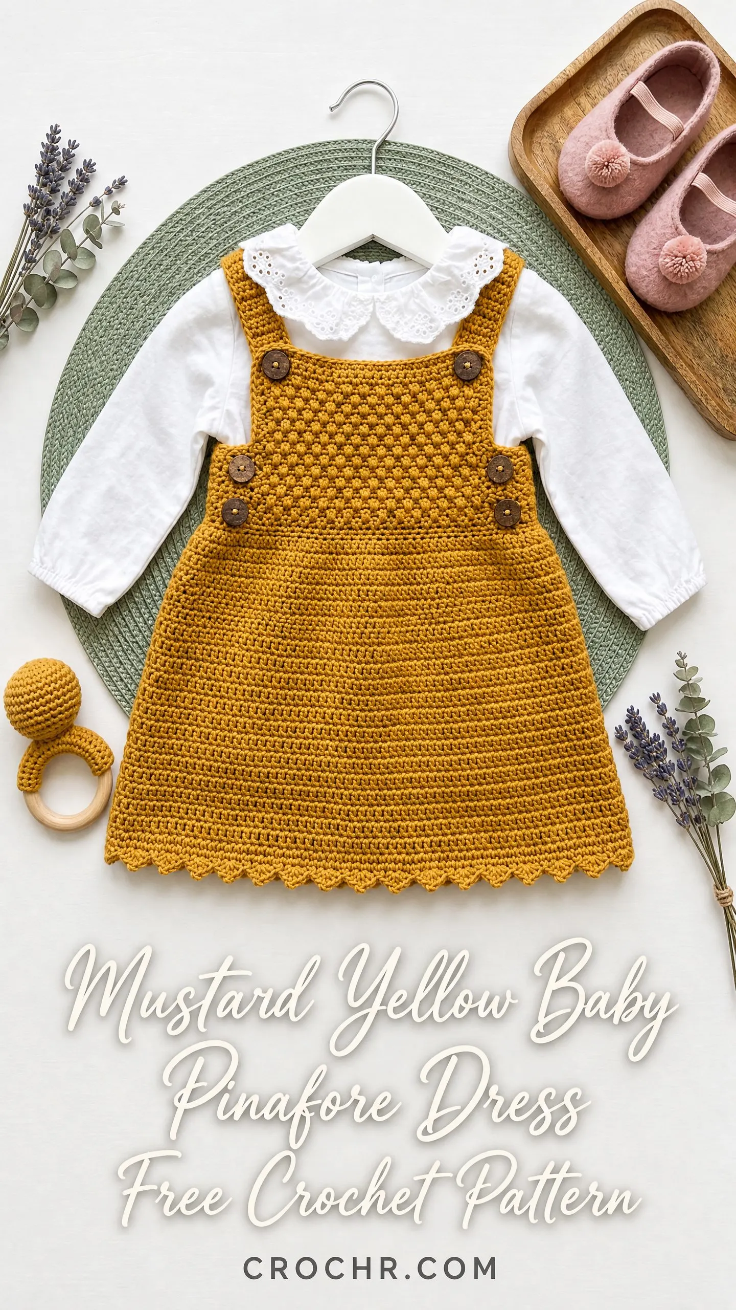 Mustard Yellow Baby Pinafore Dress Free Crochet Pattern