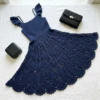 Navy Blue Elegant Crochet Lace Dress Free Pattern