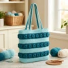 Ocean Blue Bobble Flower Bag Free Crochet Pattern