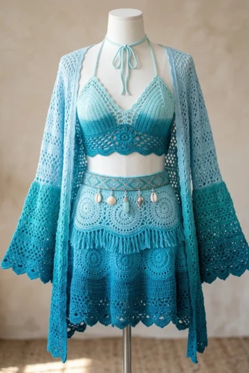 Ocean Blue Boho Crochet Beach Set Free Crochet Pattern