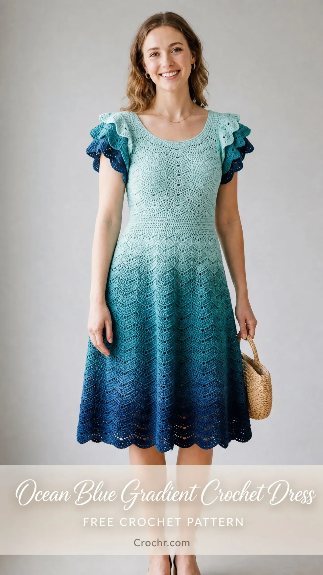 Ocean Blue Gradient Crochet Dress Free Crochet Pattern