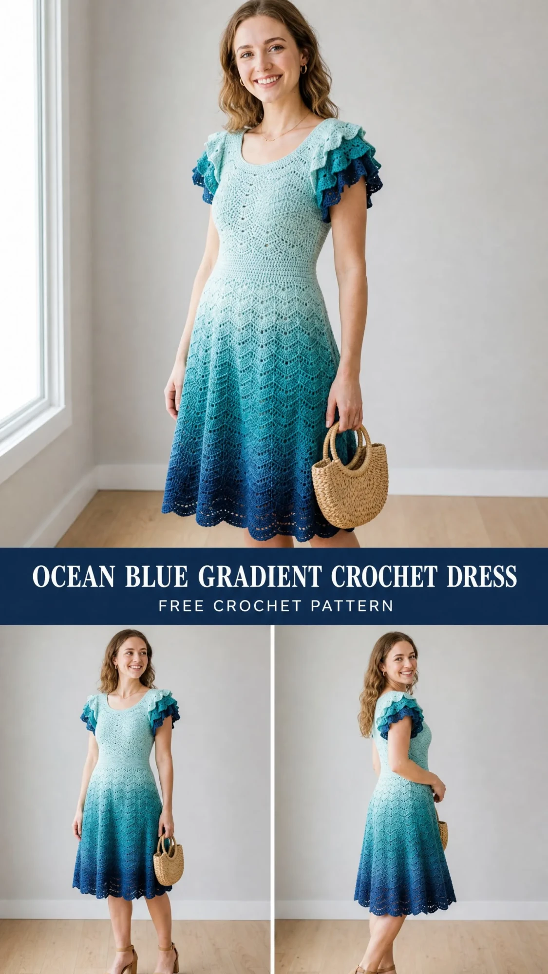 Ocean Blue Gradient Crochet Dress Free Crochet Pattern