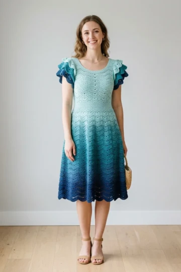Ocean Blue Gradient Crochet Dress Free Crochet Pattern
