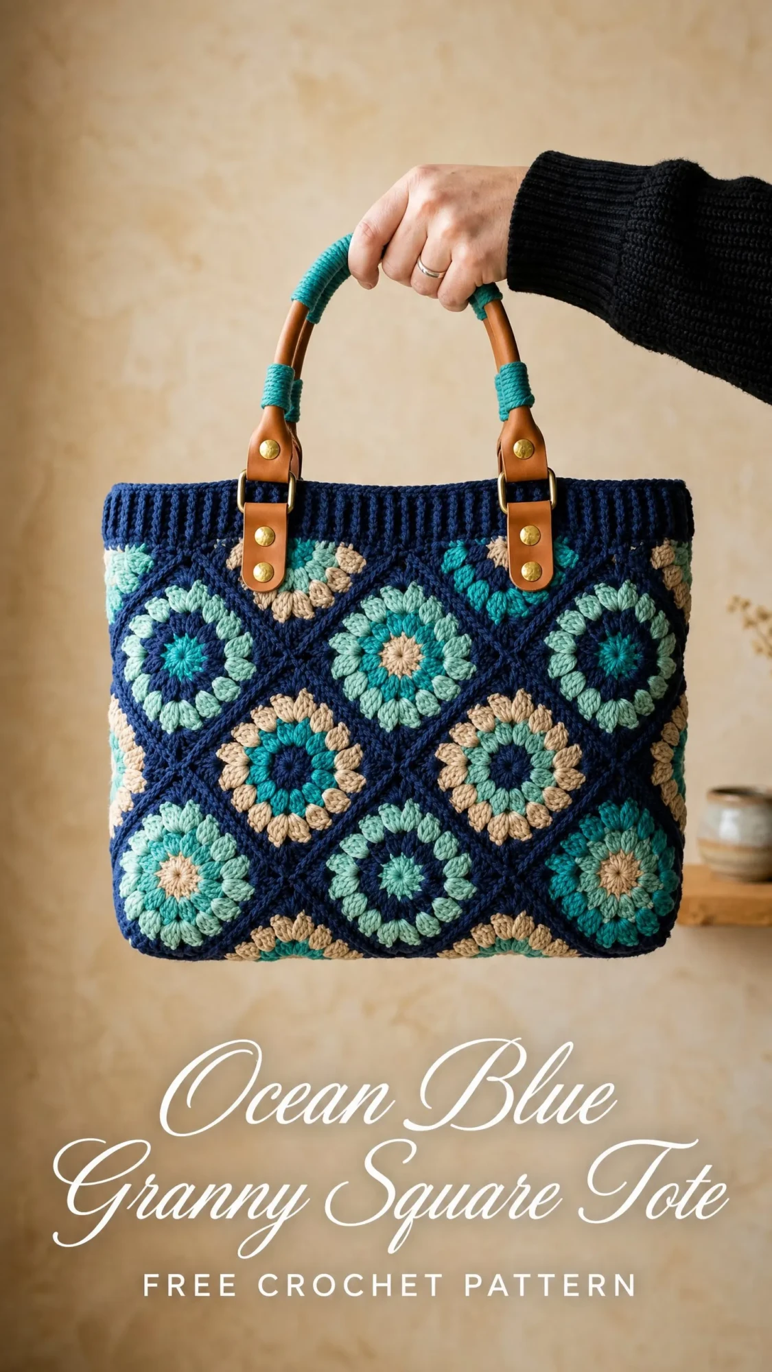 Ocean Blue Granny Square Tote Free Crochet Pattern