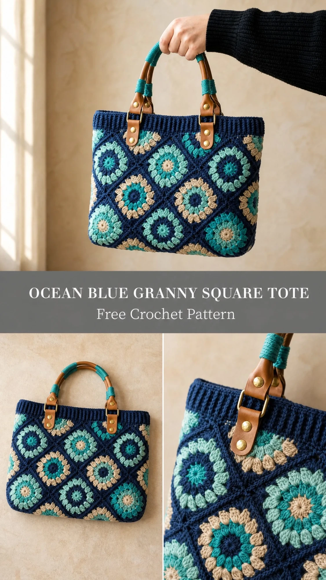 Ocean Blue Granny Square Tote Free Crochet Pattern
