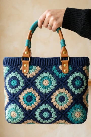 Ocean Blue Granny Square Tote Free Crochet Pattern