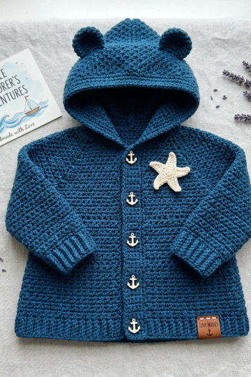 Ocean Blue Hooded Toddler Sweater Free Crochet Pattern