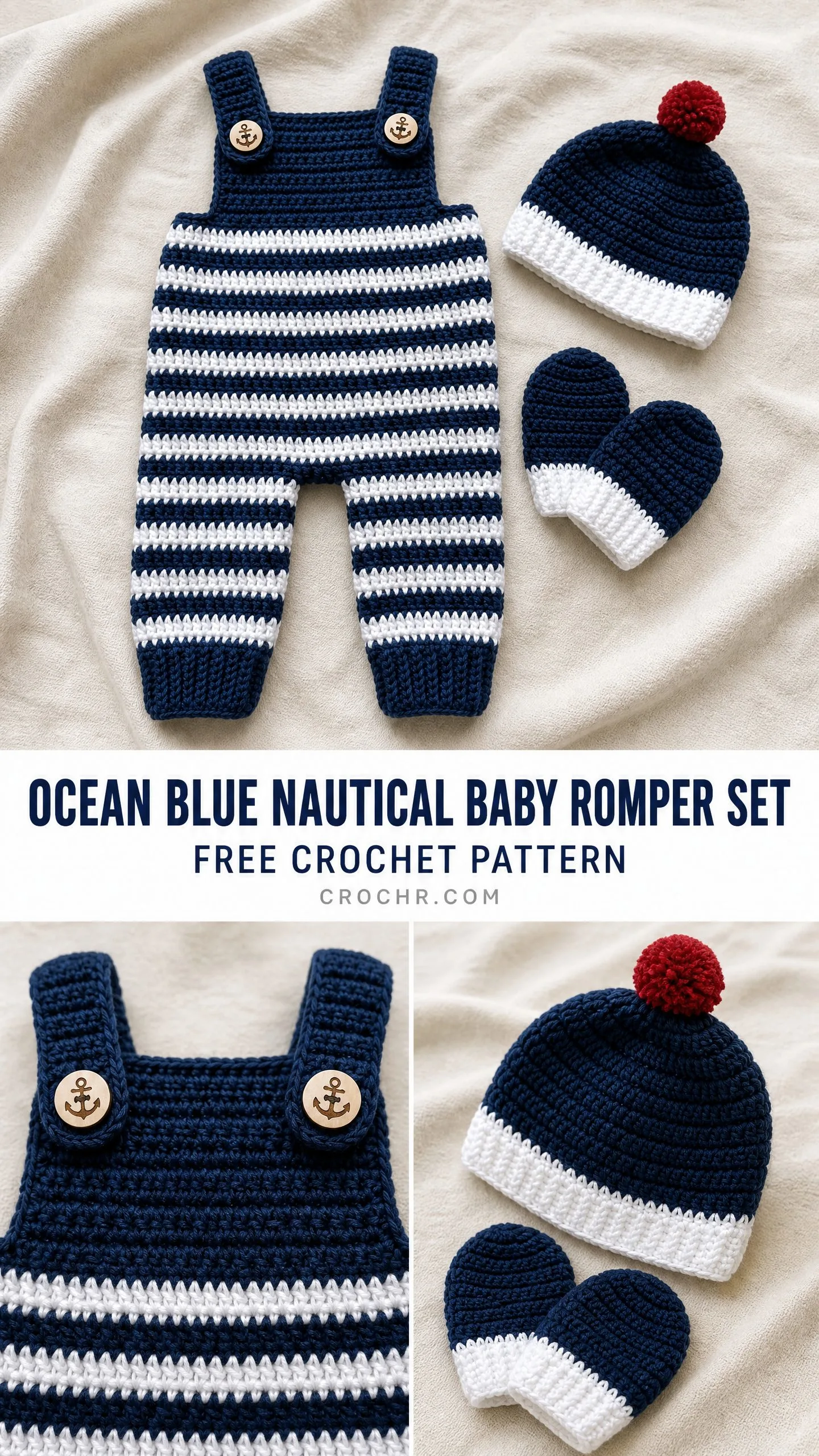 Ocean Blue Nautical Baby Romper Set Free Crochet Pattern