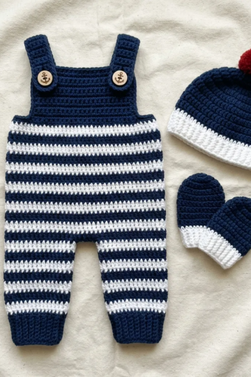 Ocean Blue Nautical Baby Romper Set Free Crochet Pattern
