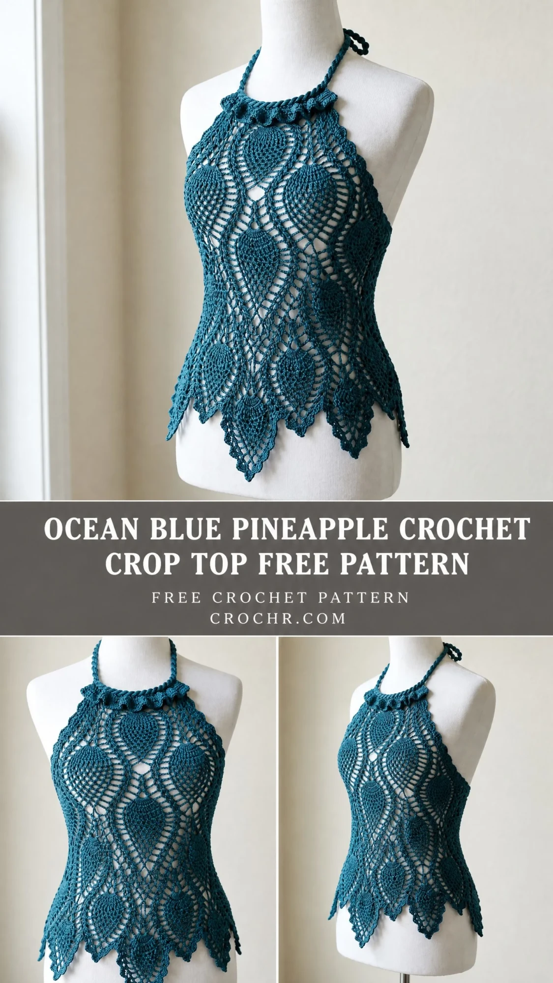 Ocean Blue Pineapple Crochet Crop Top Free Pattern