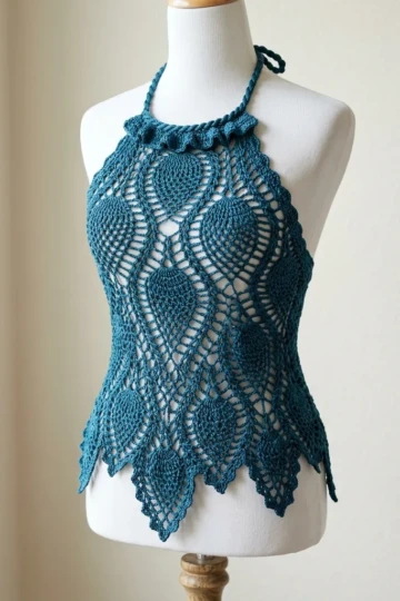 Ocean Blue Pineapple Crochet Crop Top Free Pattern
