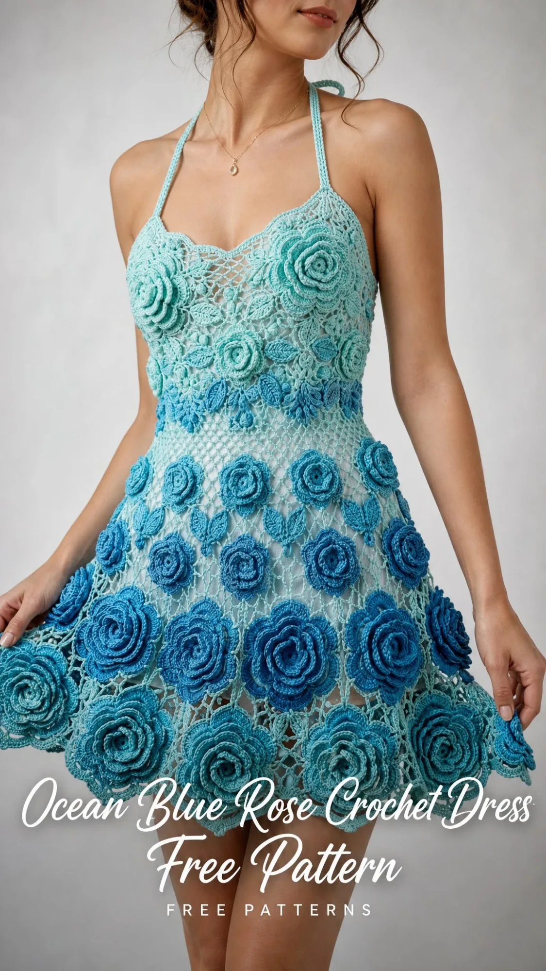 Ocean Blue Rose Crochet Dress Free Pattern