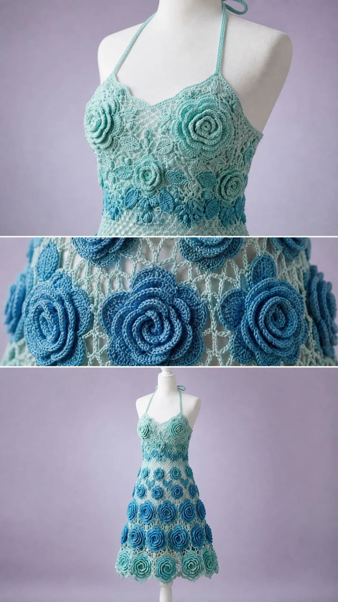 Ocean Blue Rose Crochet Dress Free Pattern
