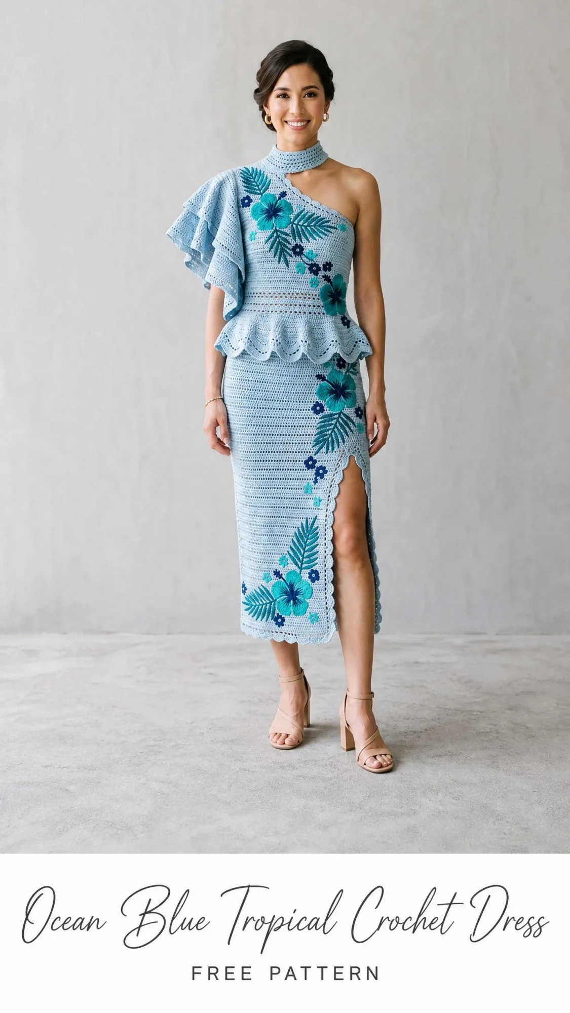 Ocean Blue Tropical Crochet Dress Free Pattern
