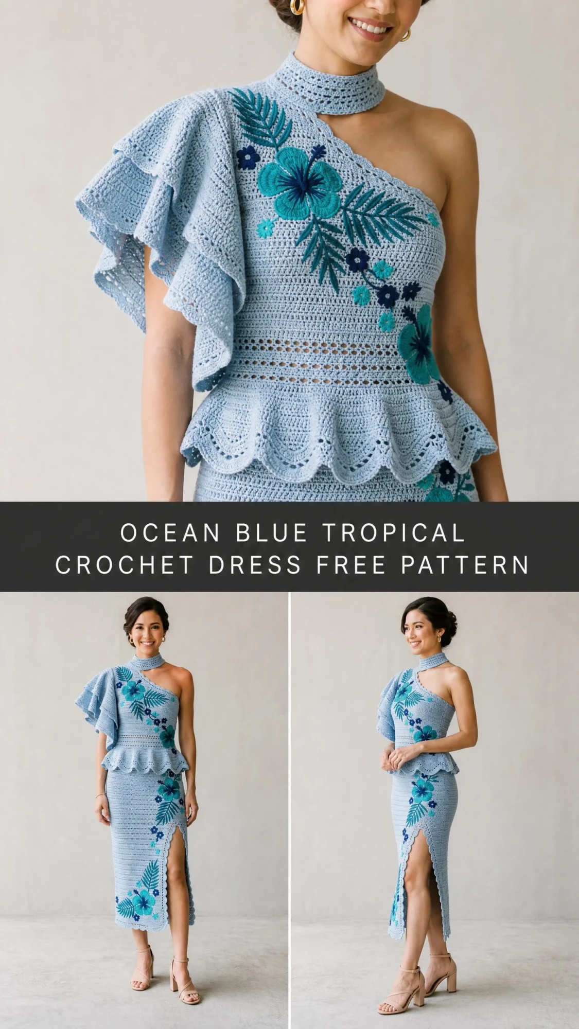 Ocean Blue Tropical Crochet Dress Free Pattern