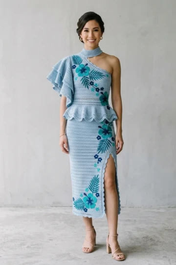 Ocean Blue Tropical Crochet Dress Free Pattern