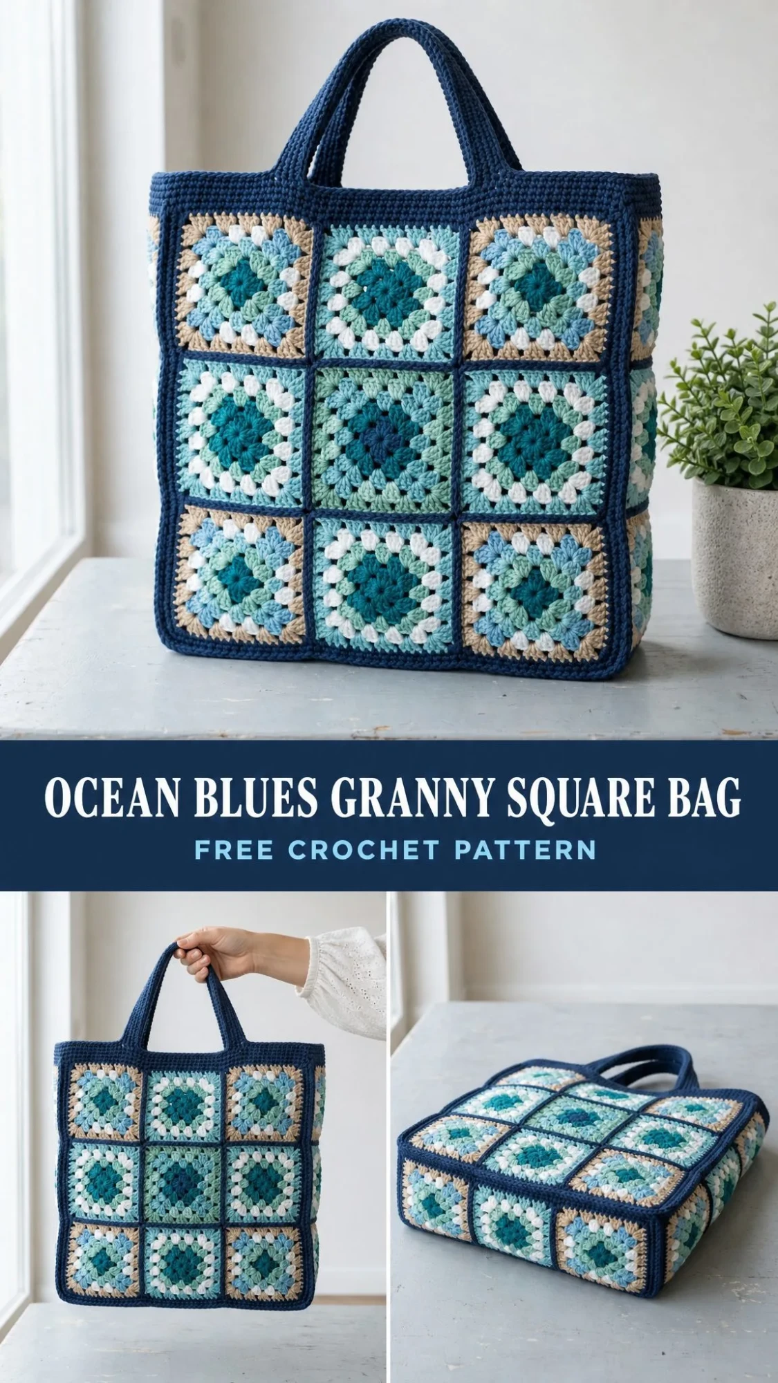 Ocean Blues Granny Square Bag Free Crochet Pattern