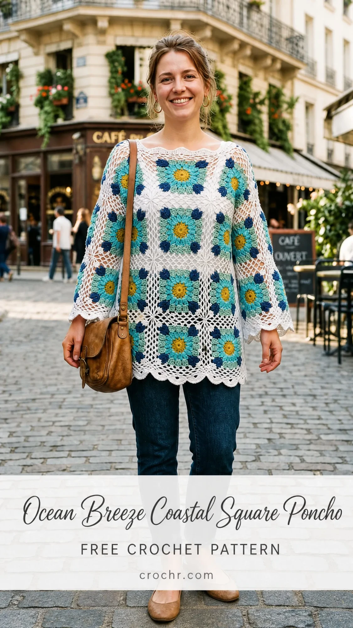Ocean Breeze Coastal Square Poncho Free Crochet Pattern