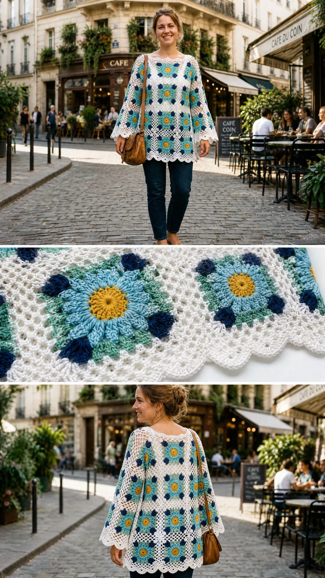 Ocean Breeze Coastal Square Poncho Free Crochet Pattern