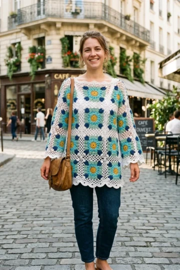 Ocean Breeze Coastal Square Poncho Free Crochet Pattern