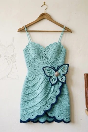 Ocean Wave Butterfly Crochet Dress Free Pattern