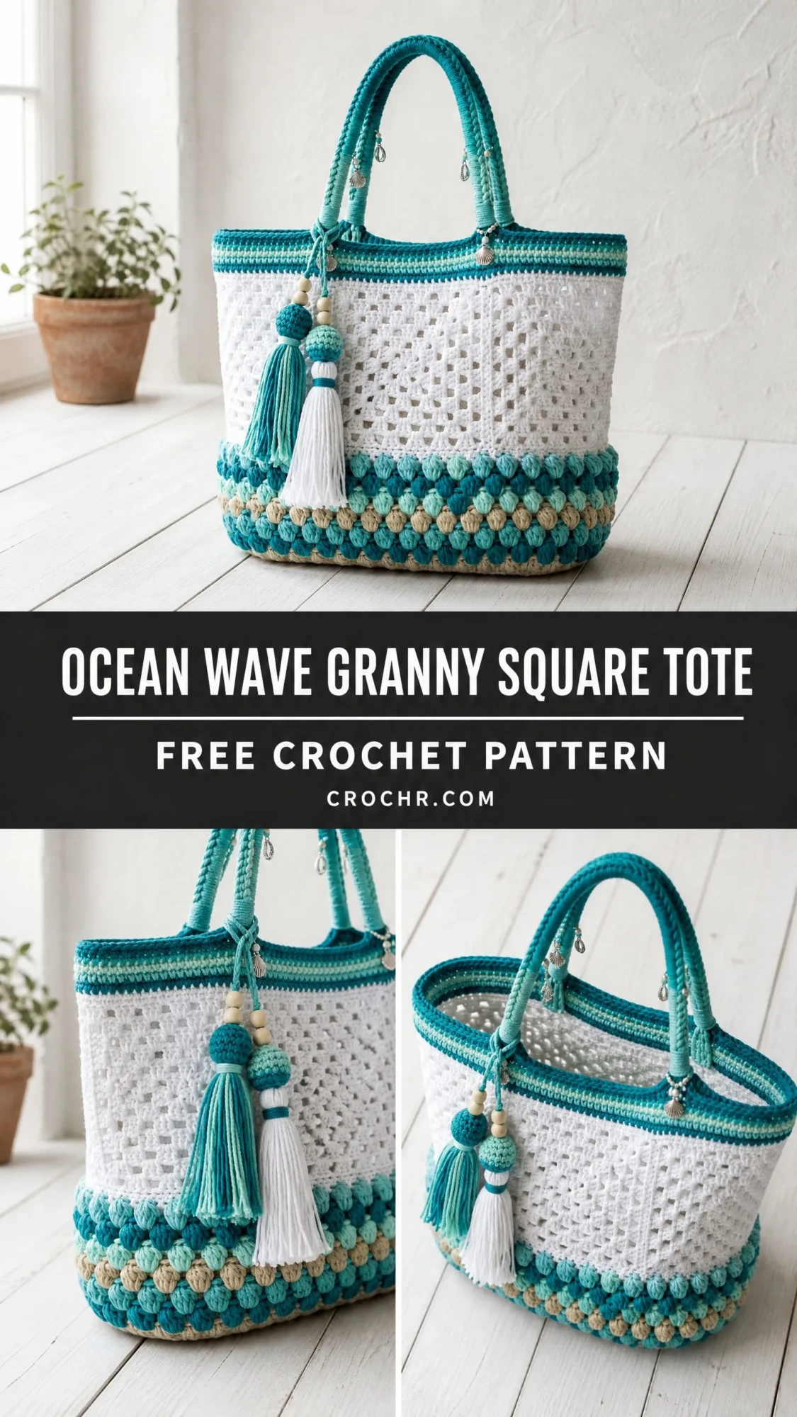 Ocean Wave Granny Square Tote Free Crochet Pattern