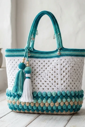 Ocean Wave Granny Square Tote Free Crochet Pattern