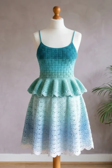 Ocean Wave Peplum Dress Free Crochet Pattern