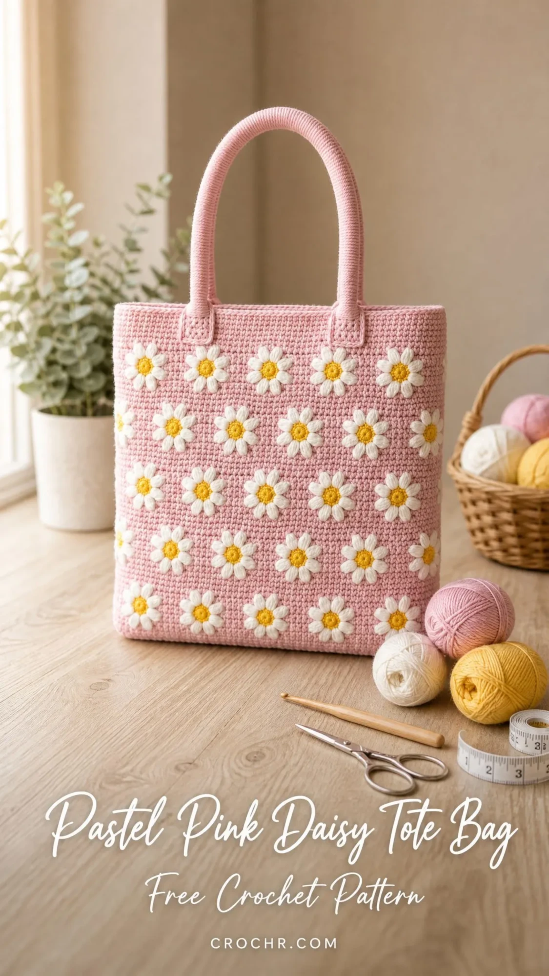 Pastel Pink Daisy Tote Bag Free Crochet Pattern