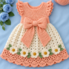 Peach Daisy Bow Baby Dress Crochet Pattern