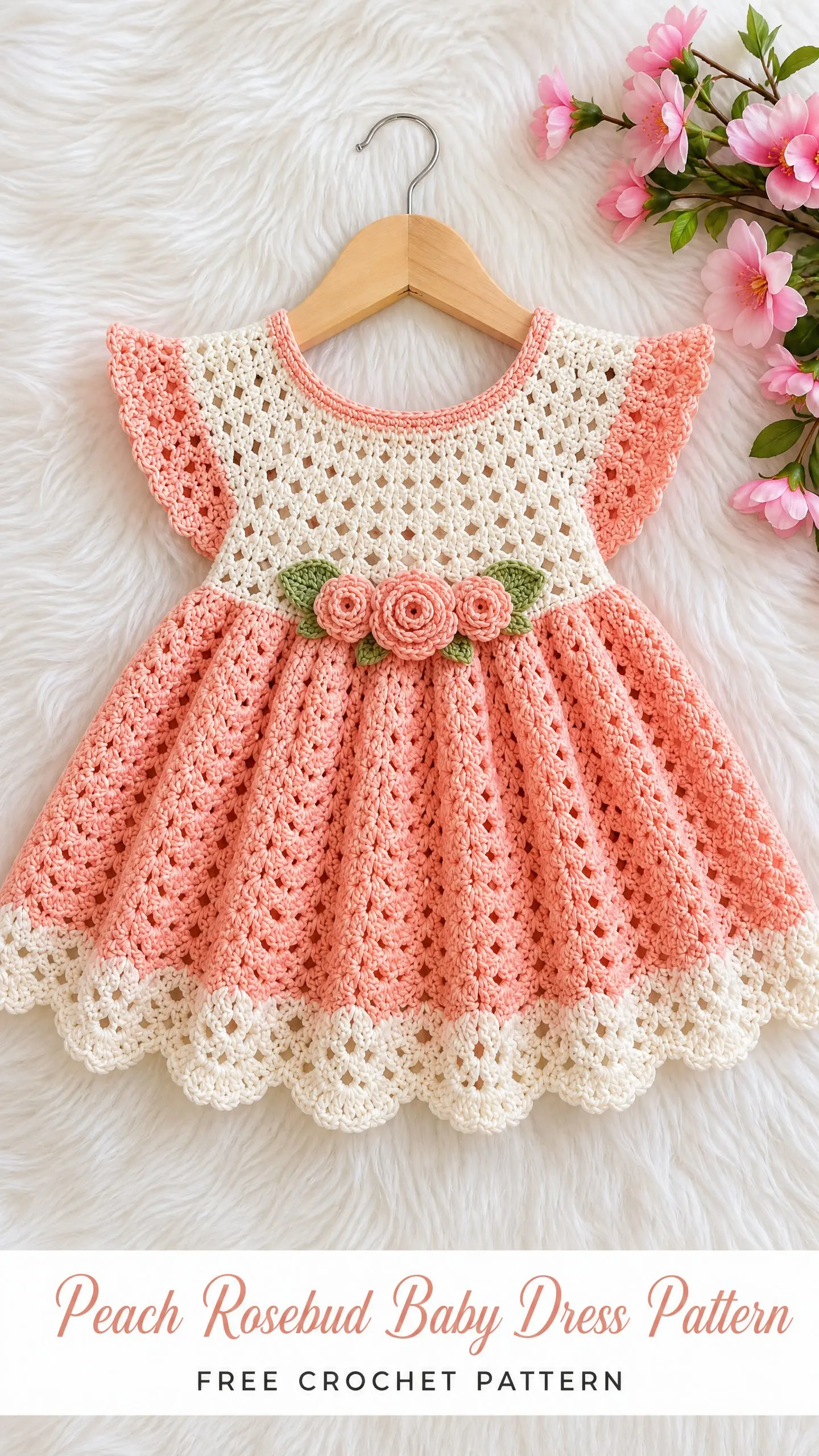 Peach Rosebud Baby Dress Crochet Pattern