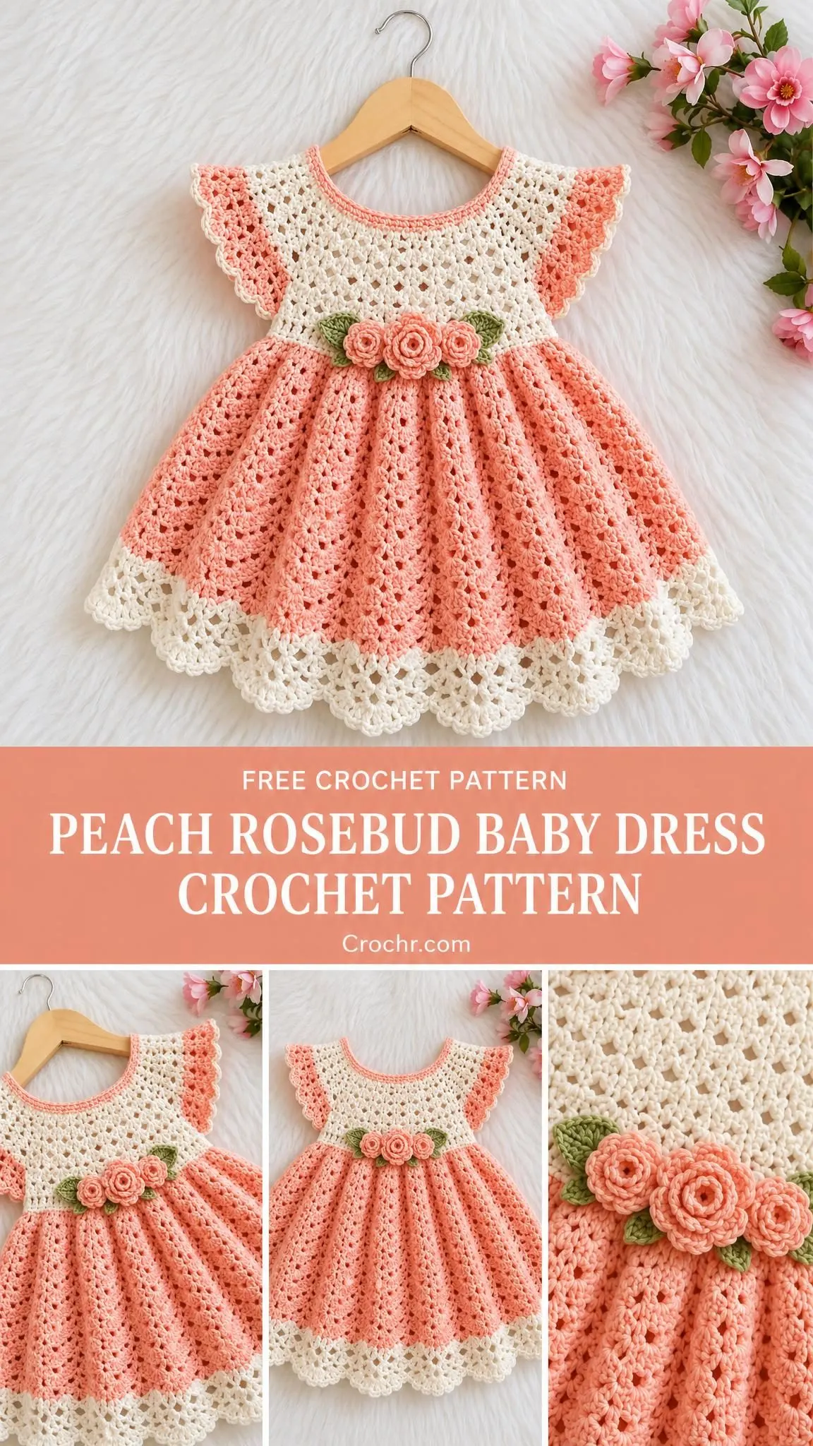 Peach Rosebud Baby Dress Crochet Pattern