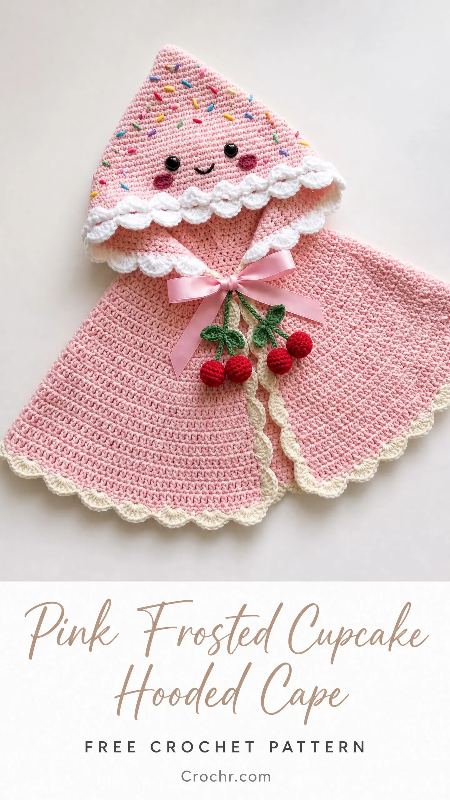 Pink Frosted Cupcake Hooded Cape Free Crochet Pattern