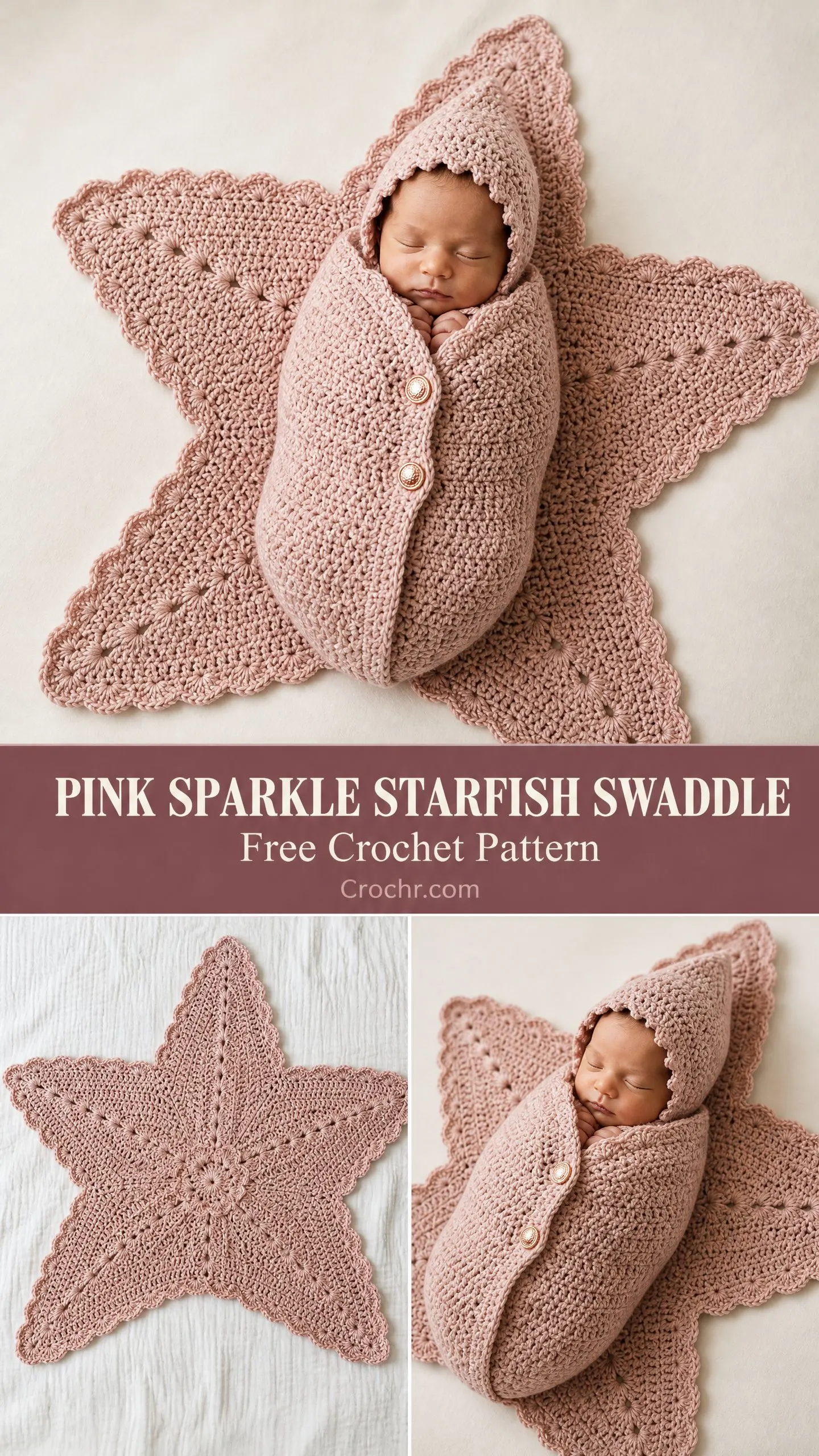 Pink Sparkle Starfish Swaddle Free Crochet Pattern