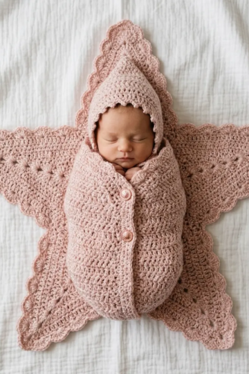 Pink Sparkle Starfish Swaddle Free Crochet Pattern