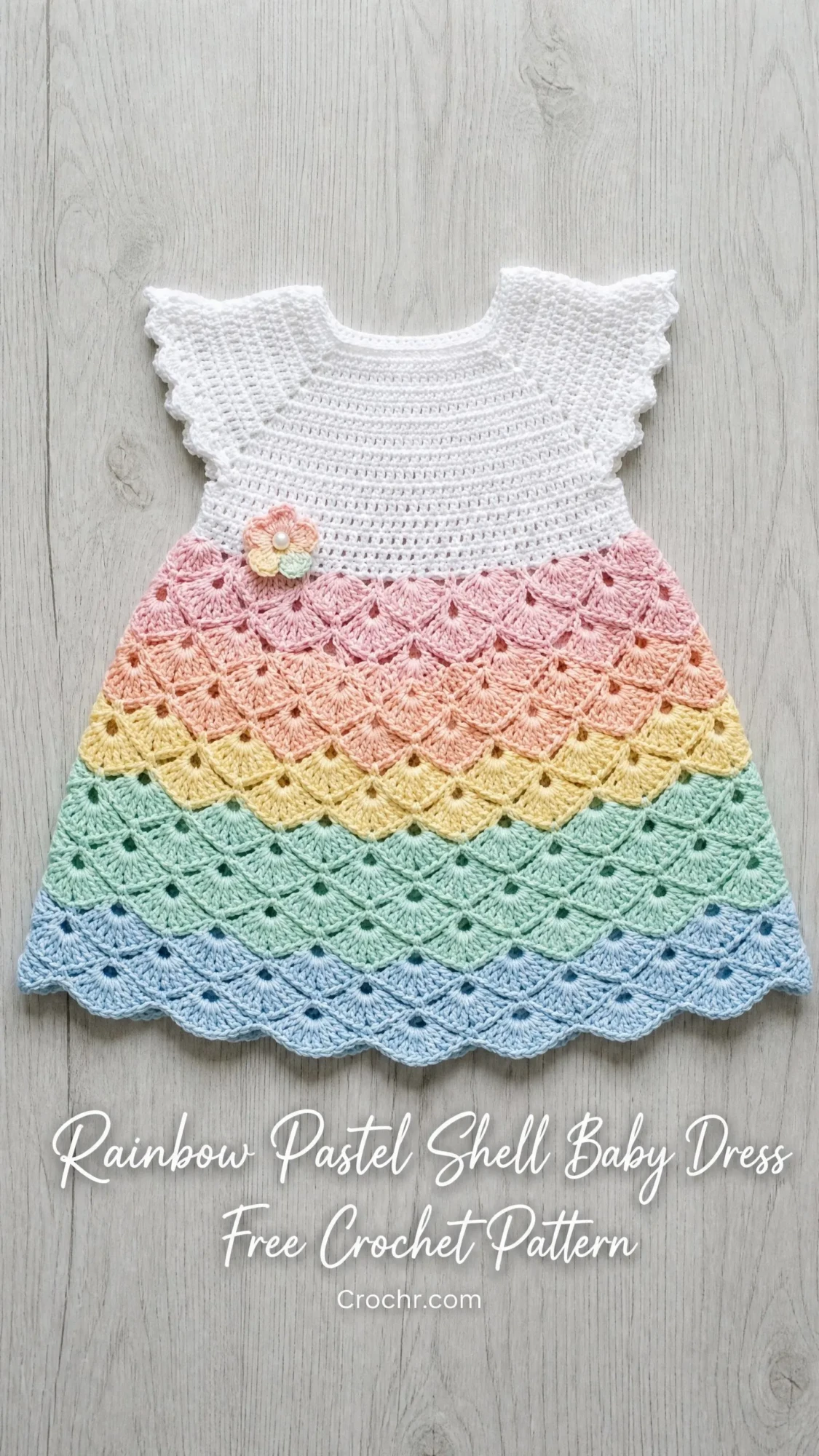 Rainbow Pastel Shell Baby Dress Free Crochet Pattern
