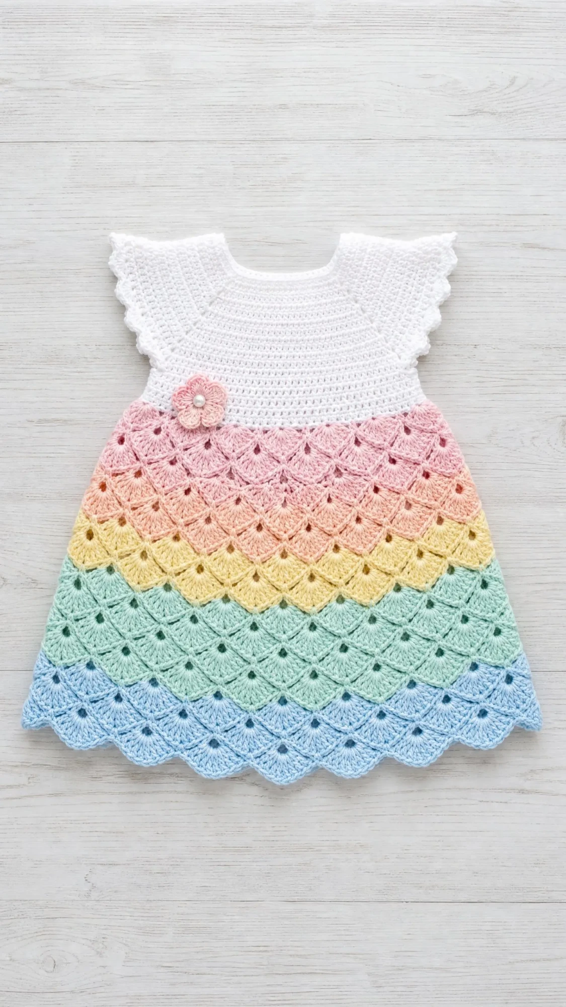Rainbow Pastel Shell Baby Dress Free Crochet Pattern