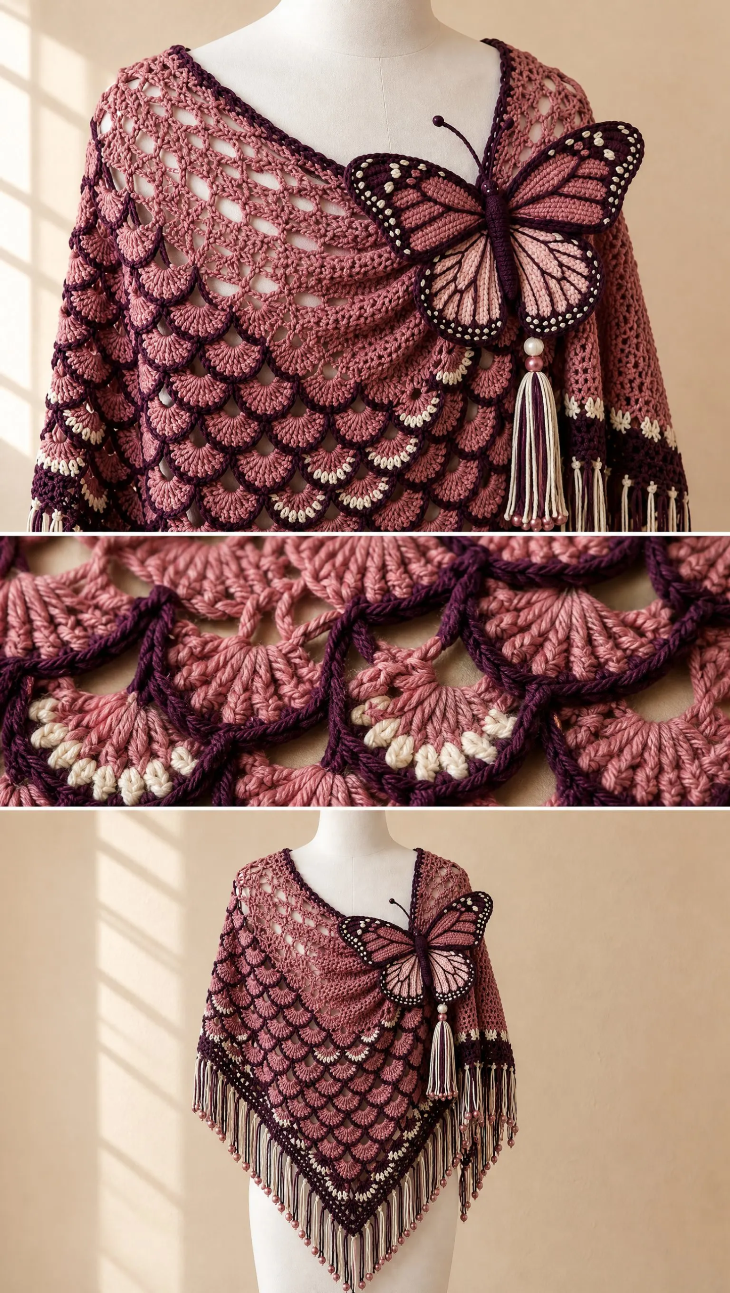 Rose Garden Butterfly Shawl Crochet Pattern