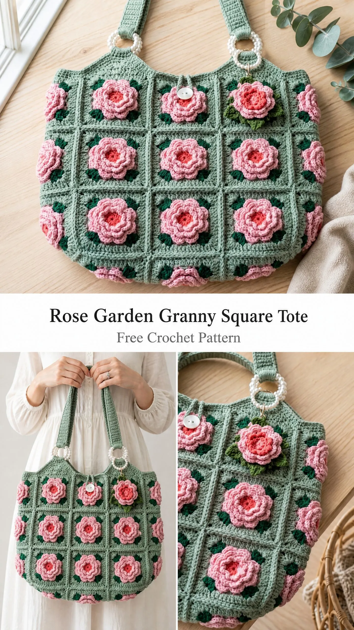 Rose Garden Granny Square Tote Free Crochet Pattern