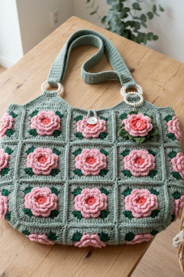Rose Garden Granny Square Tote Free Crochet Pattern