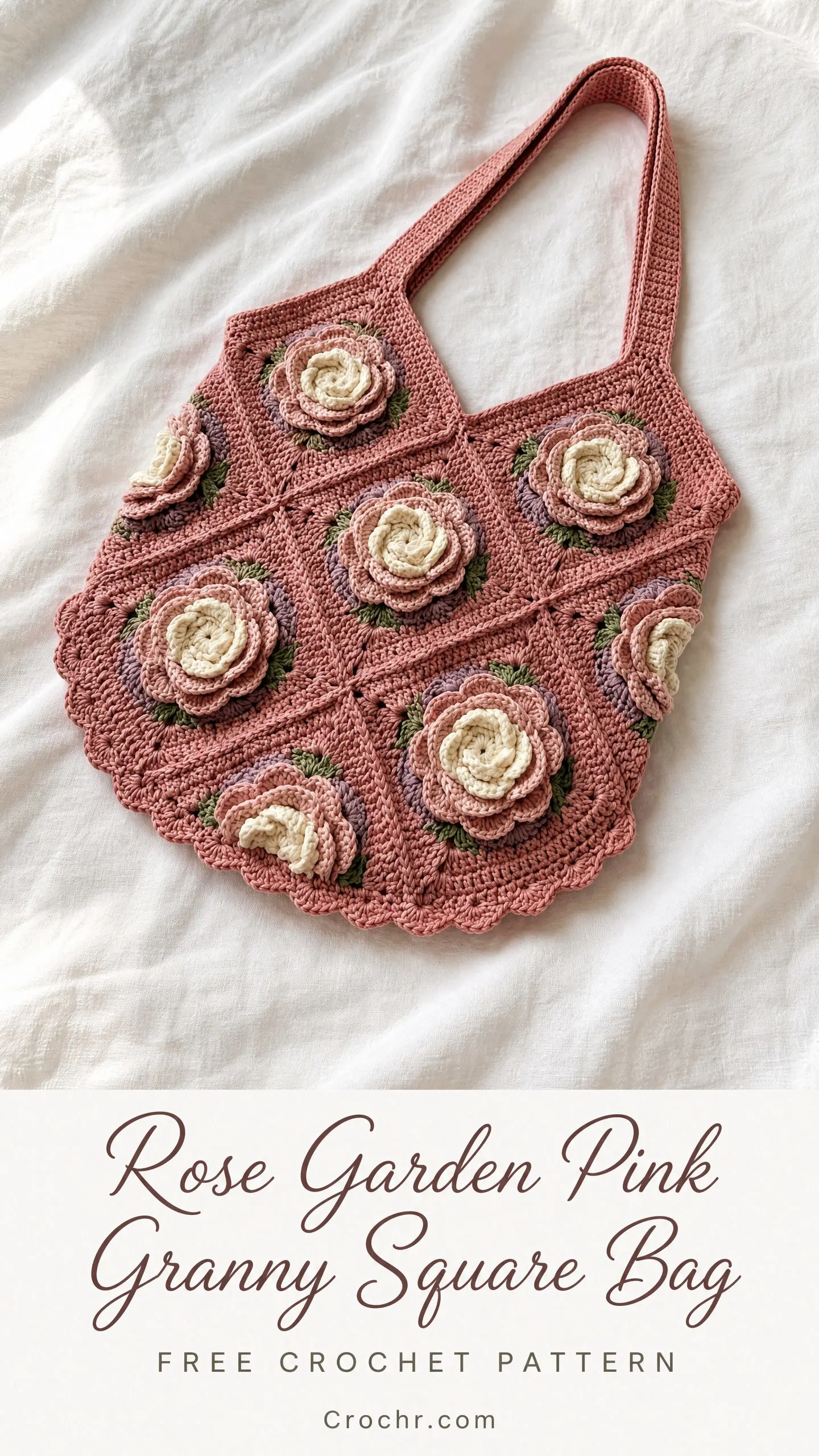 Rose Garden Pink Granny Square Bag Free Crochet Pattern