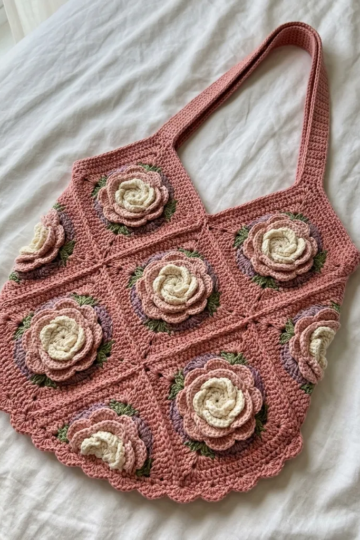 Rose Garden Pink Granny Square Bag Free Crochet Pattern