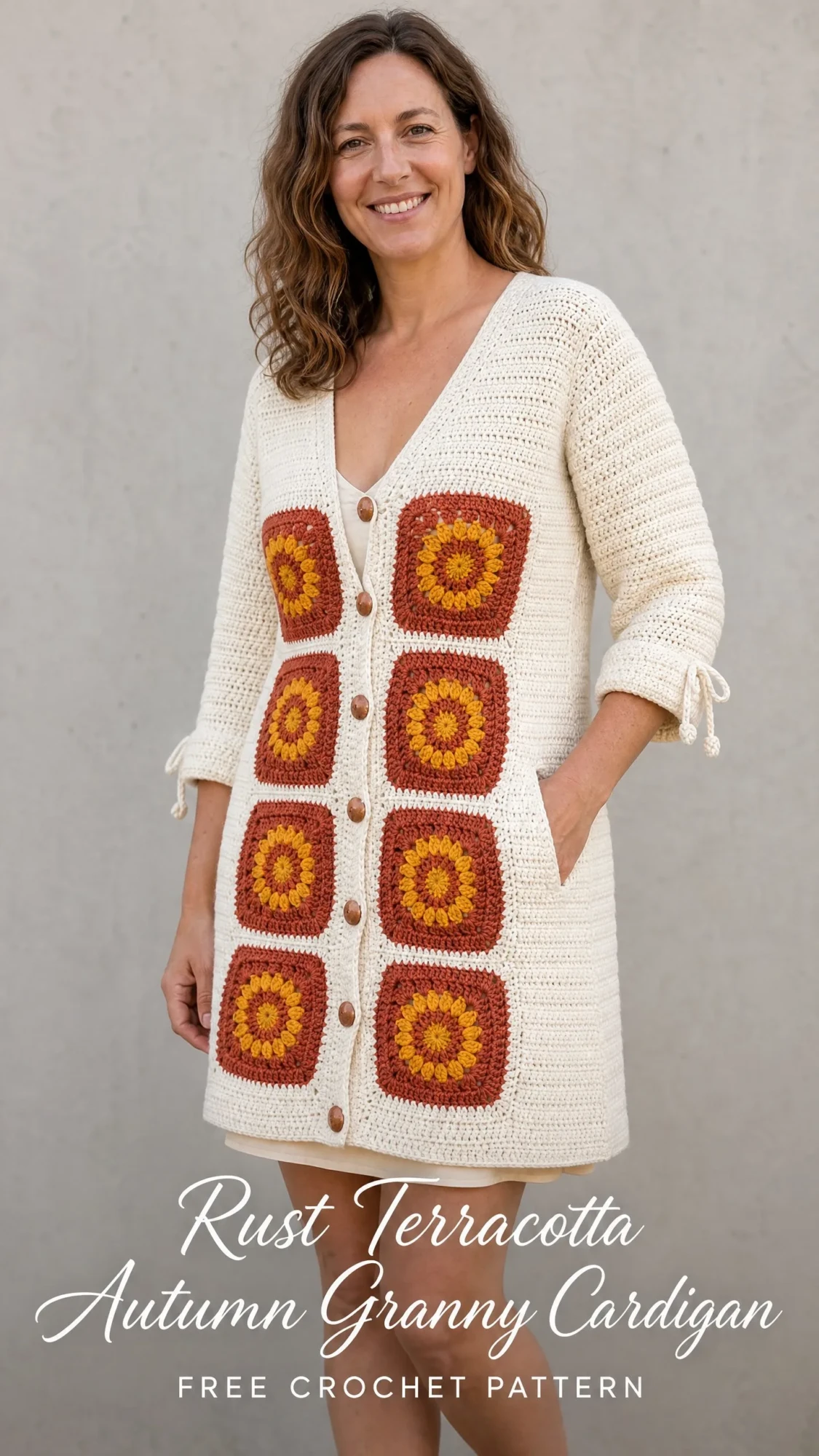 Rust Terracotta Autumn Granny Cardigan Free Crochet Pattern