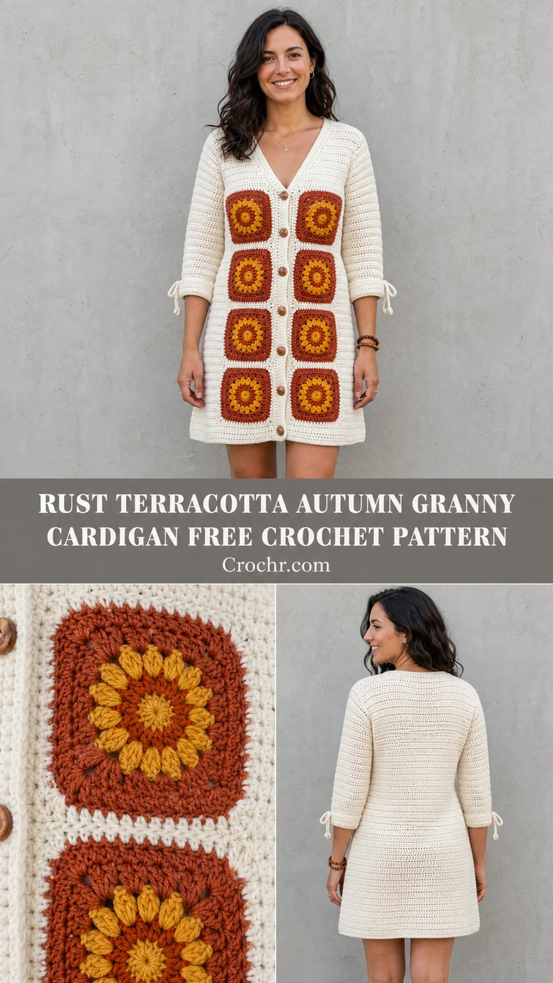 Rust Terracotta Autumn Granny Cardigan Free Crochet Pattern